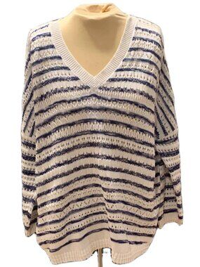CAbi Navy & White Striped Knit Oversized Sweater - Size M (fits L)